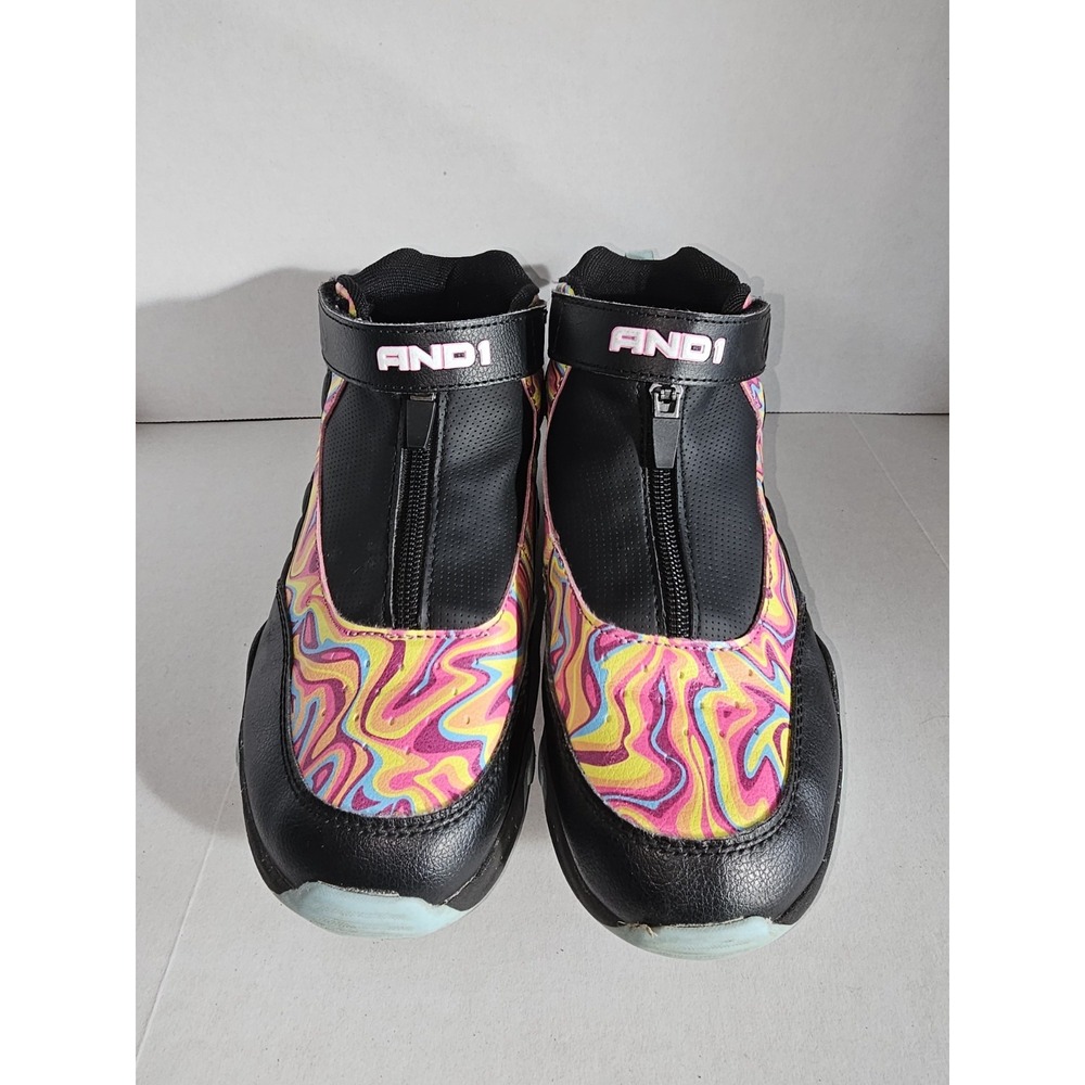 AND1 Boys Basketball Shoes Size 5 Black Multicolor High Top‎ Zip Strap - Picture 2 of 7